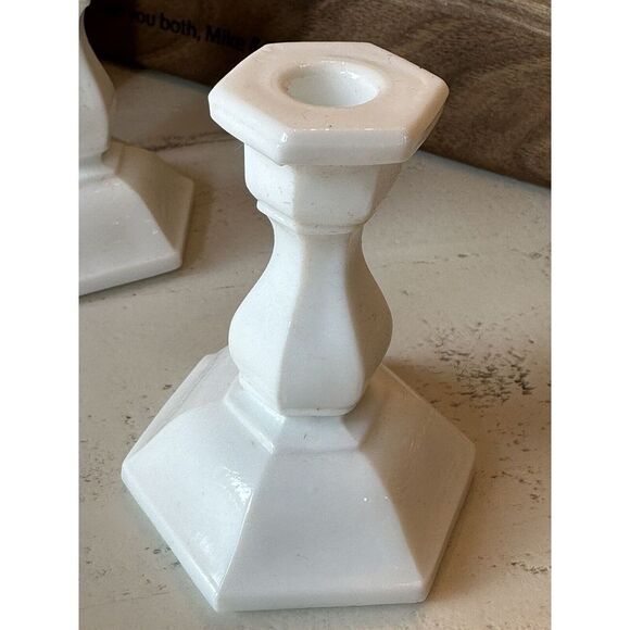 A Tiara Exclusive White Milk Glass Mini Candle Holders Vintage - Picture 8 of 8